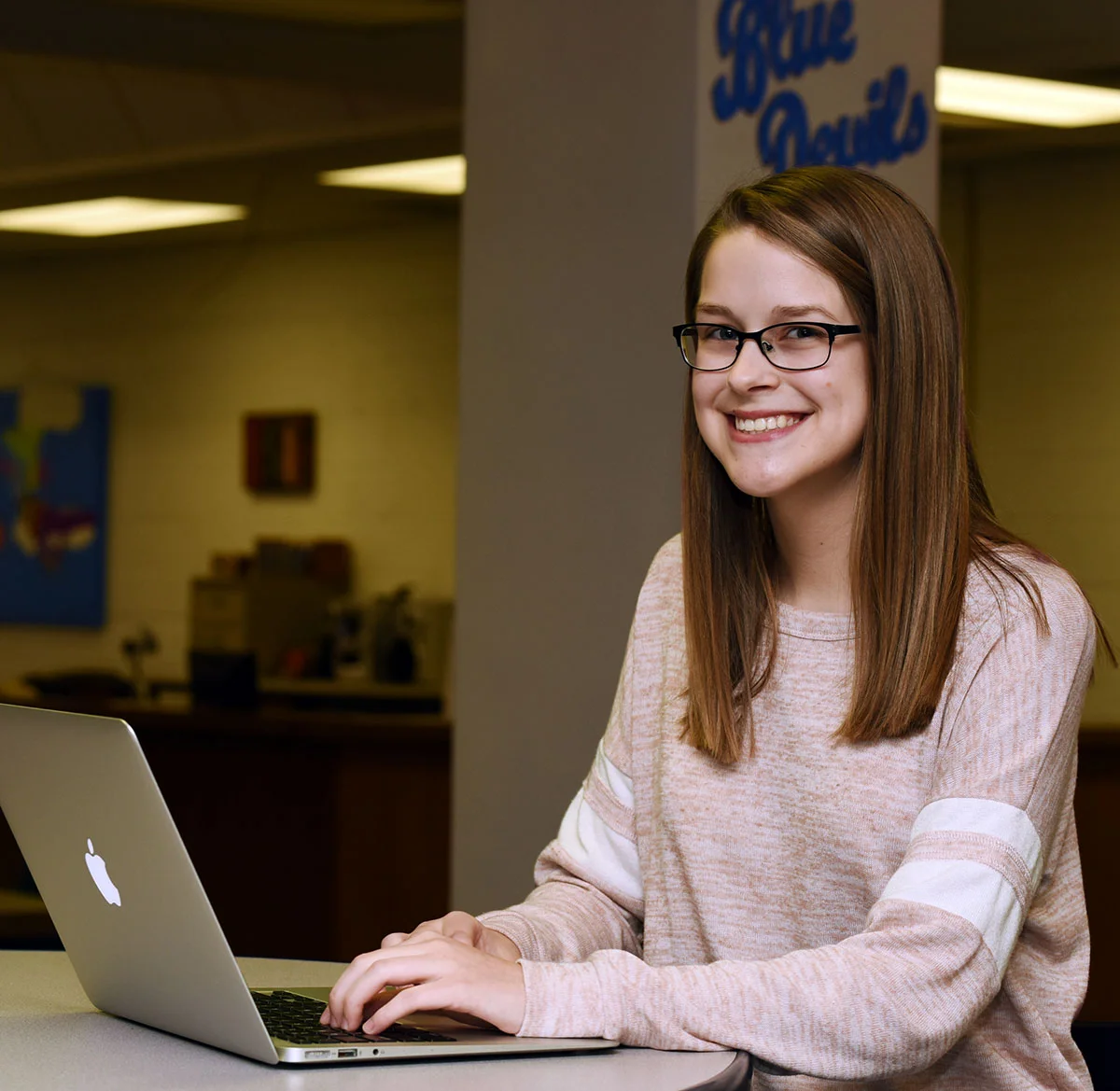 Ashlynn Holloman, a sophomore at South Lenoir High School, aspires to be a middle school math teacher and sees the similarities between coding and math. ‘It’s logical,’ she says. Photo by Patrick Holmes / LCPS