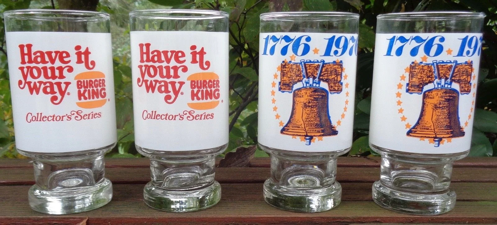 These collectible Burger King glasses are currently fetching prices on eBay that would cover one-third of the current cost of a Whopper combo meal. Image provided by eBay