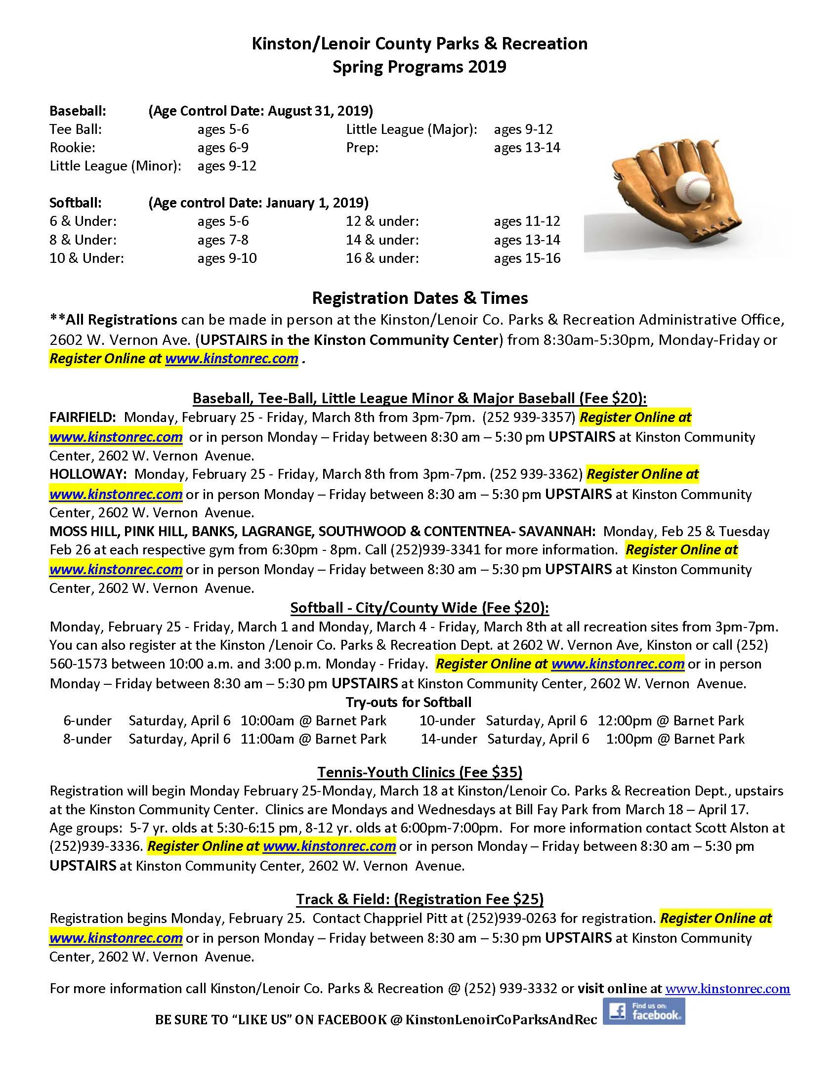 Kinston/Lenoir Co. Parks & Recreation-Spring Programs 2019