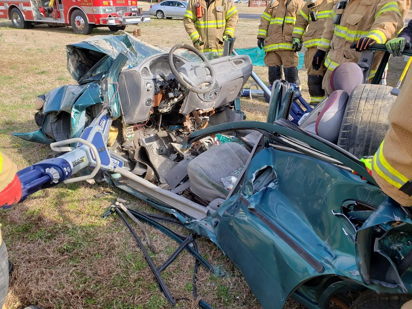 Local fire and rescue personnel learn about vehicle extrication techniques. Submitted Photo