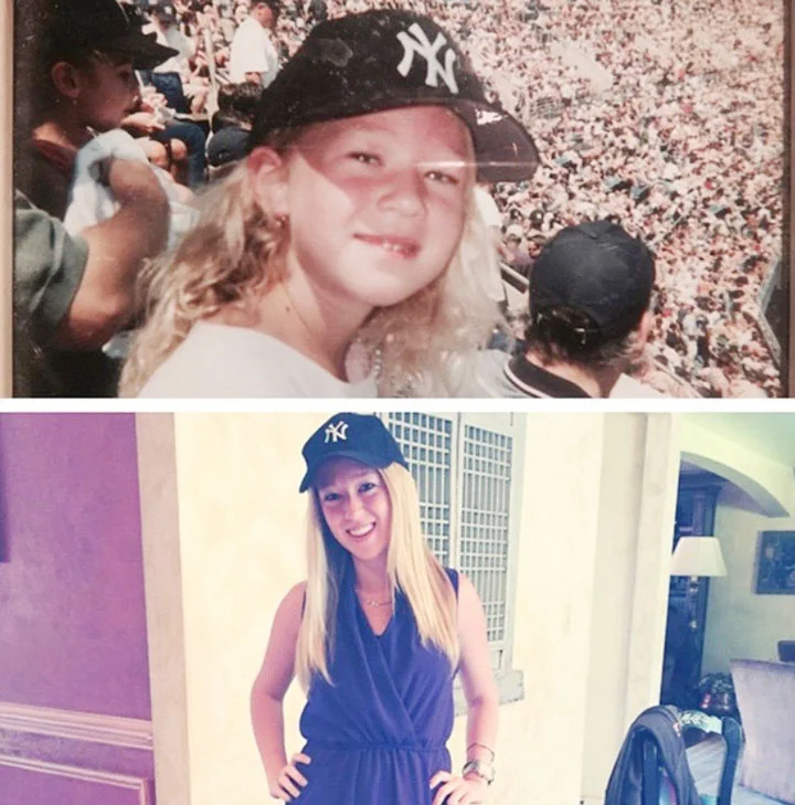 Above, 5-year-old Ariel Epstein at her first New York Yankees game. Below, her first day as an intern for the Yankees in 2015. Submitted photos