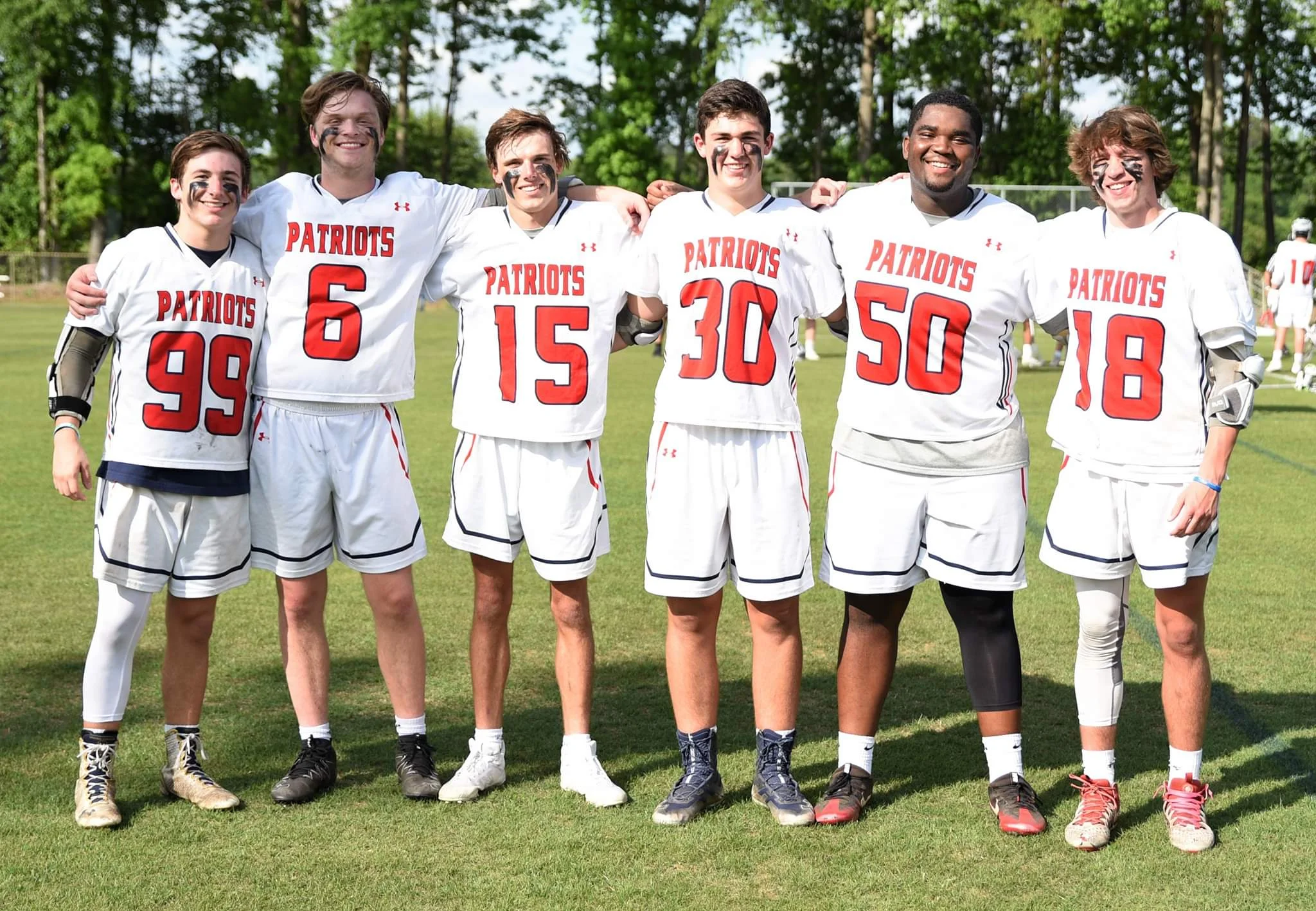 Arendell Parrott Academy’s six seniors finished their final regular season home game in style with a 15-3 win over Greenville Conley Thursday. The seniors are, from left, John Harvey Turner, William Churchill, Will Connoly, William McPhaul, Sam Okon…