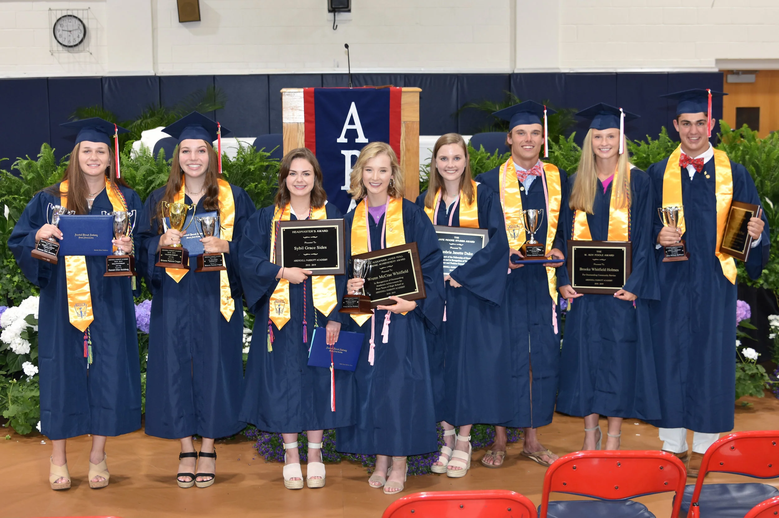 Parrott Academy graduation award winners (left to right) Hannah Steinberg, Brianne Cregan, Sybil Sides, William McPhaul, Cambria Duke, Will Connolly, Brooke Holmes, and William McPhaul.