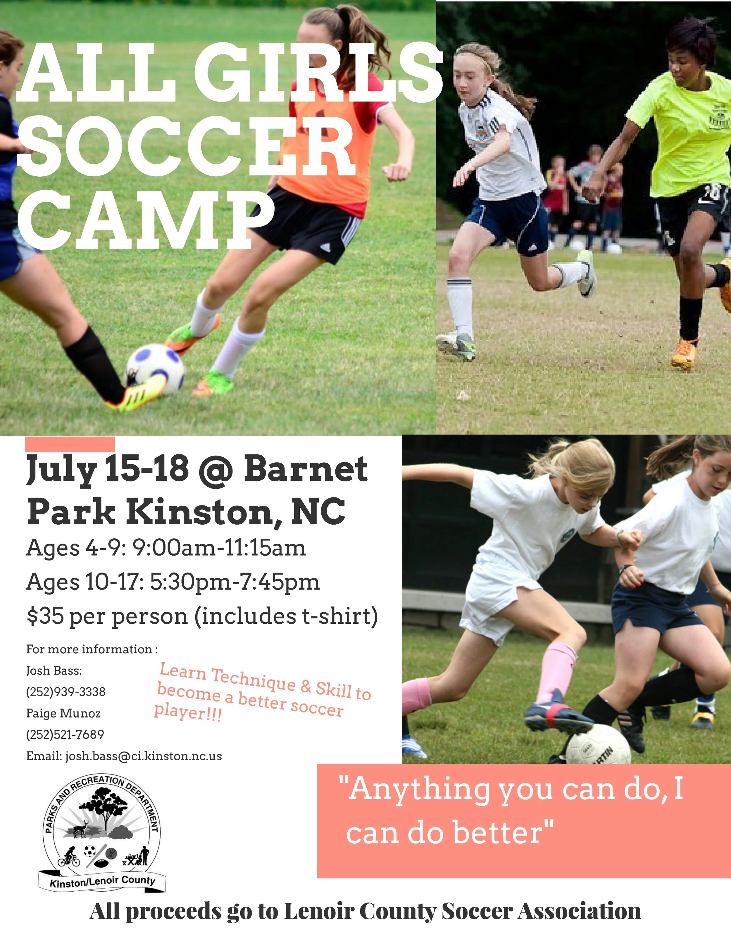 Kinston/Lenoir County Parks and recreation holds girl's soccer camp