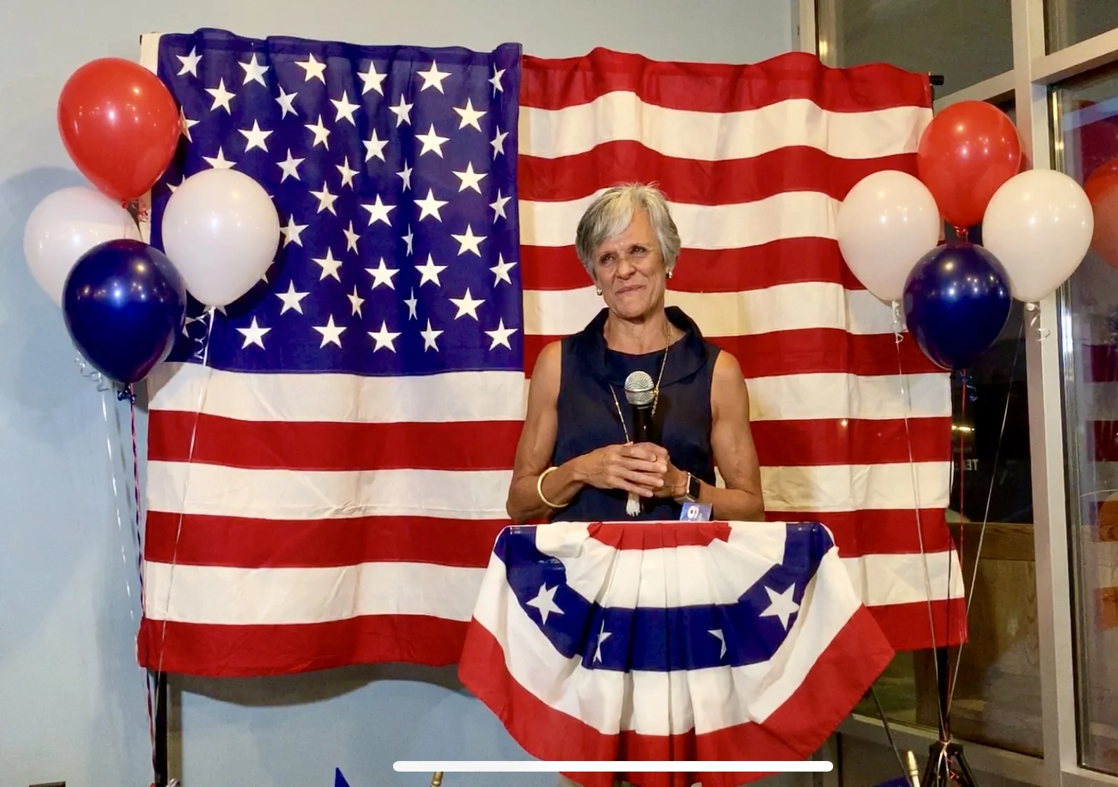 Dr. Joan Perry speaks to supporters after learning the results of the election .Photo by Catherine Hardee / Neuse News