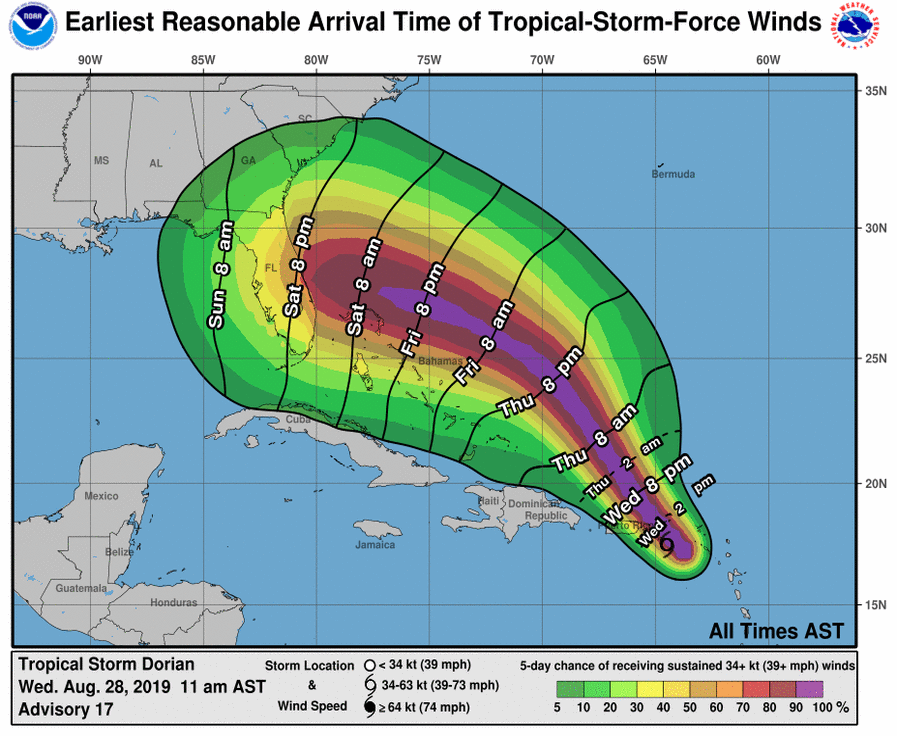 Dorian becomes a hurricane near St. Thomas in the U.S. Virgin Islands