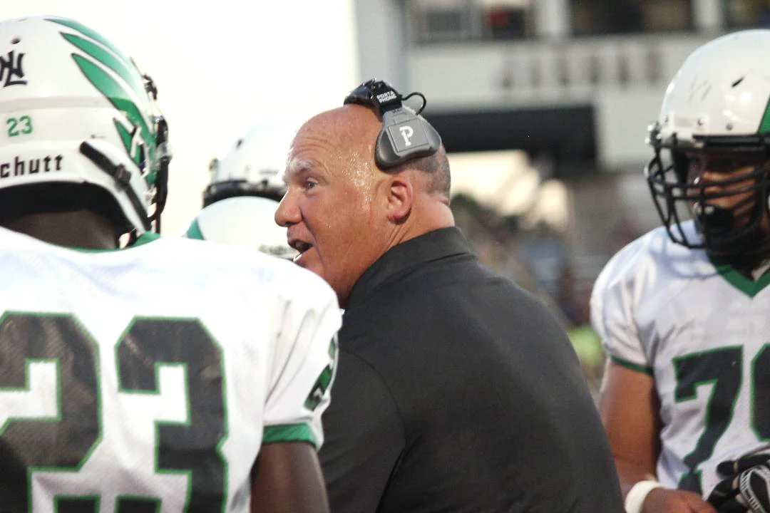North Lenoir coach Jim Collins talks to his team during Friday’s game. Photo by Linda Whittington / Neuse News