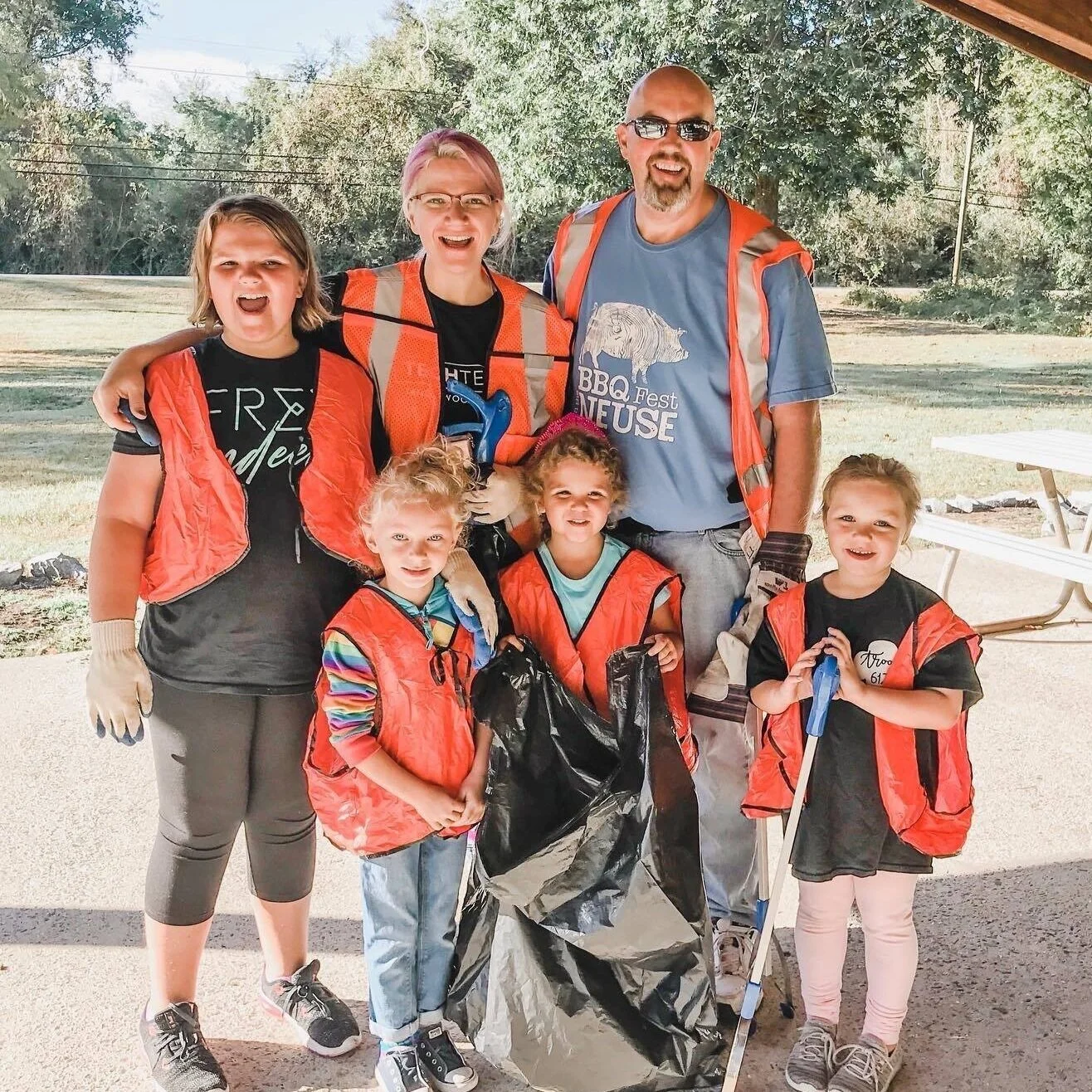 The Towne family along with several Girl Scouts getting ready to the annual fall clean-up event at Neuseway Nature Center. Picture courtesy of Stephanie Towne.