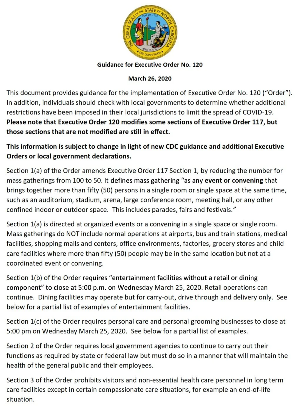 Governor Cooper's Office gives guidance on latest Executive Order