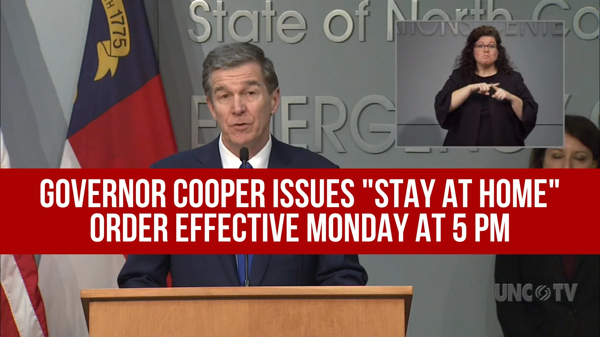 Governor Cooper issues "Stay at Home" order beginning Monday at 5 pm