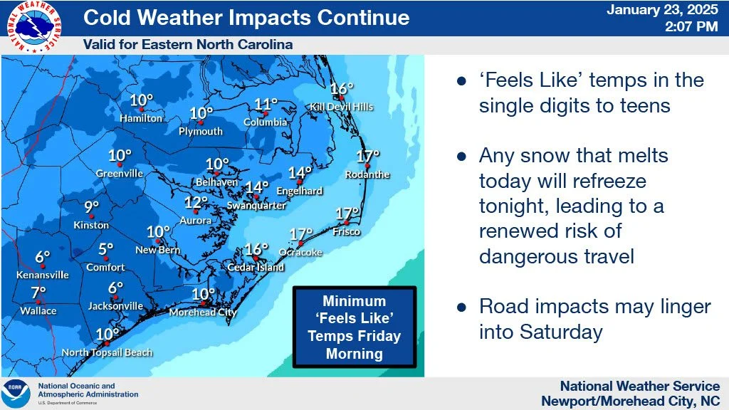 NWS: Melted ice and snow will refreeze tonight