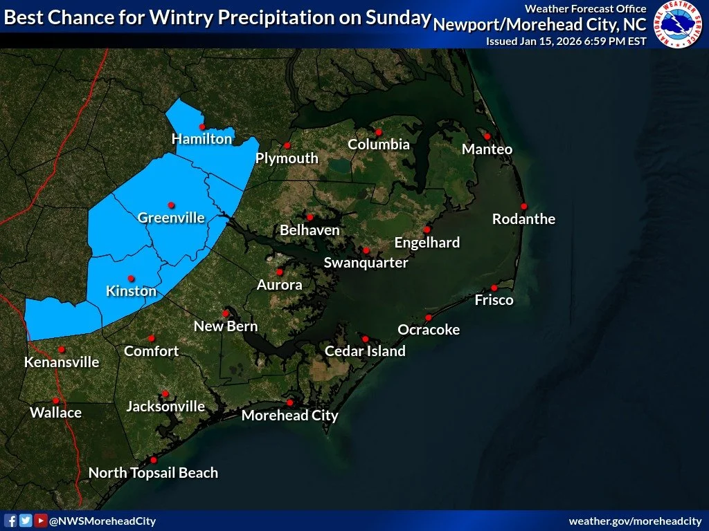 NWS: Areas west of Highway 17 have the highest chances at seeing wintry precipitation on Sunday