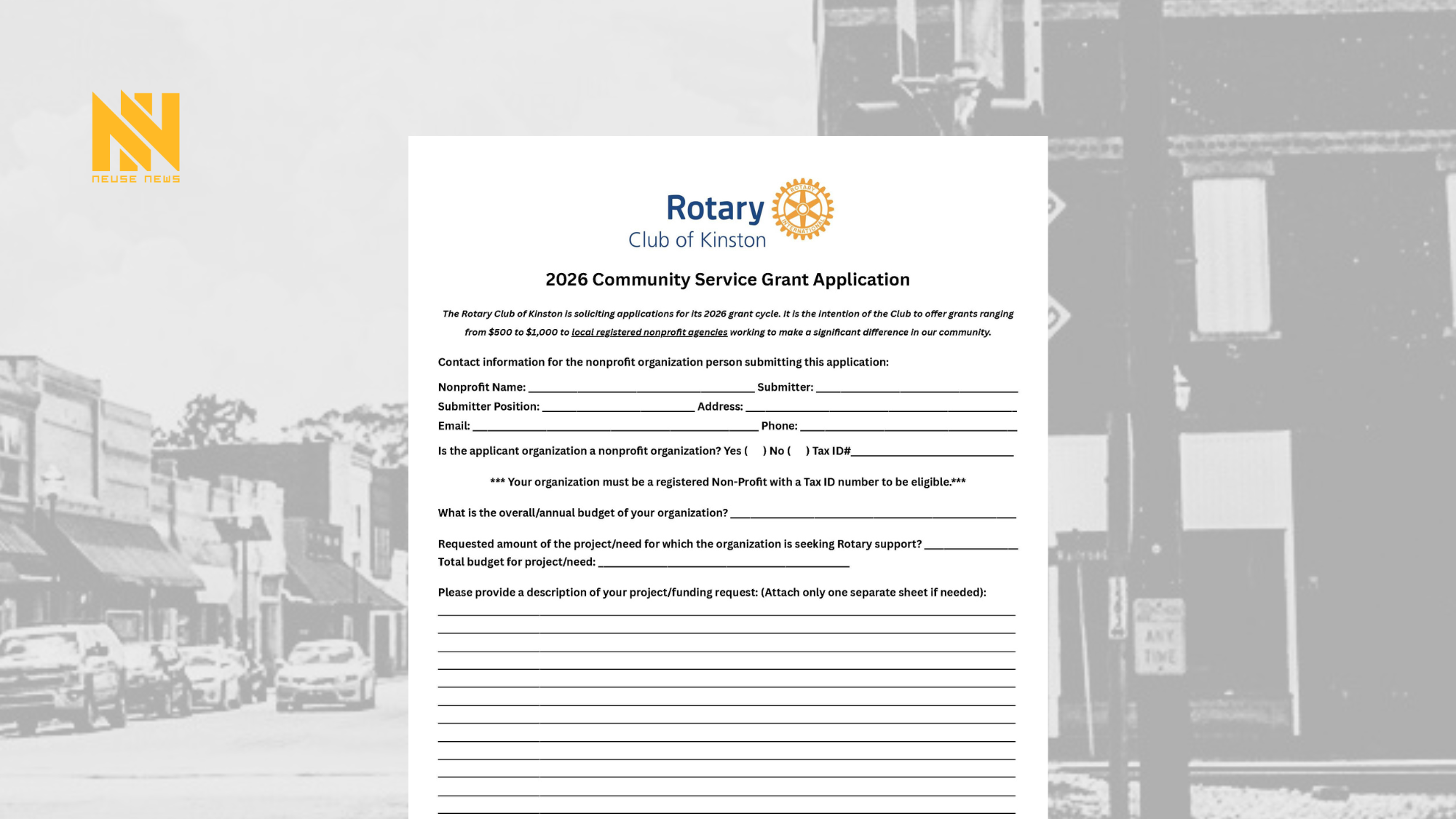Rotary Club of Kinston announces Community Service Grant Program for 2026