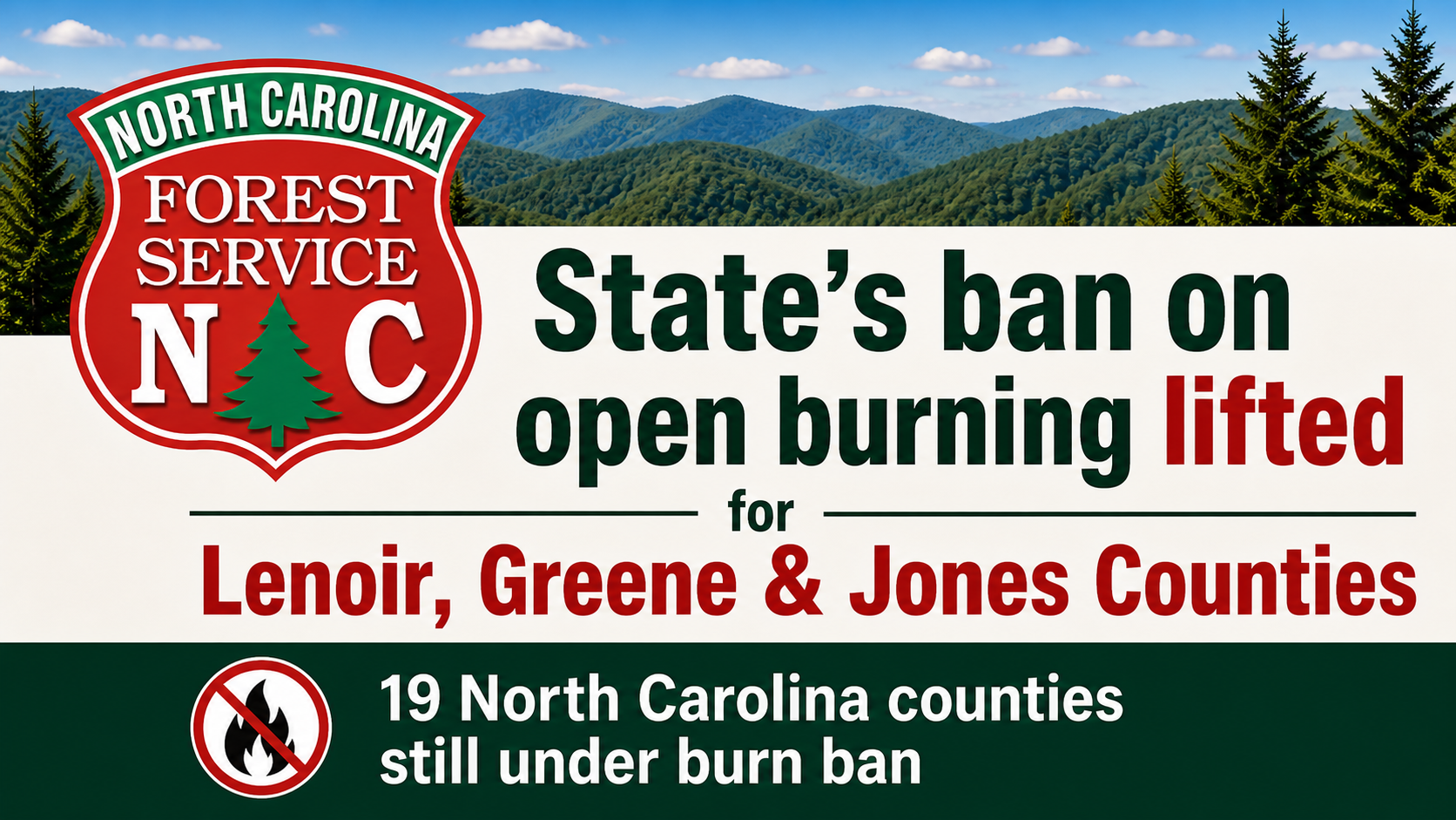 State's ban on open burning lifted for Lenoir, Greene &amp; Jones Counties