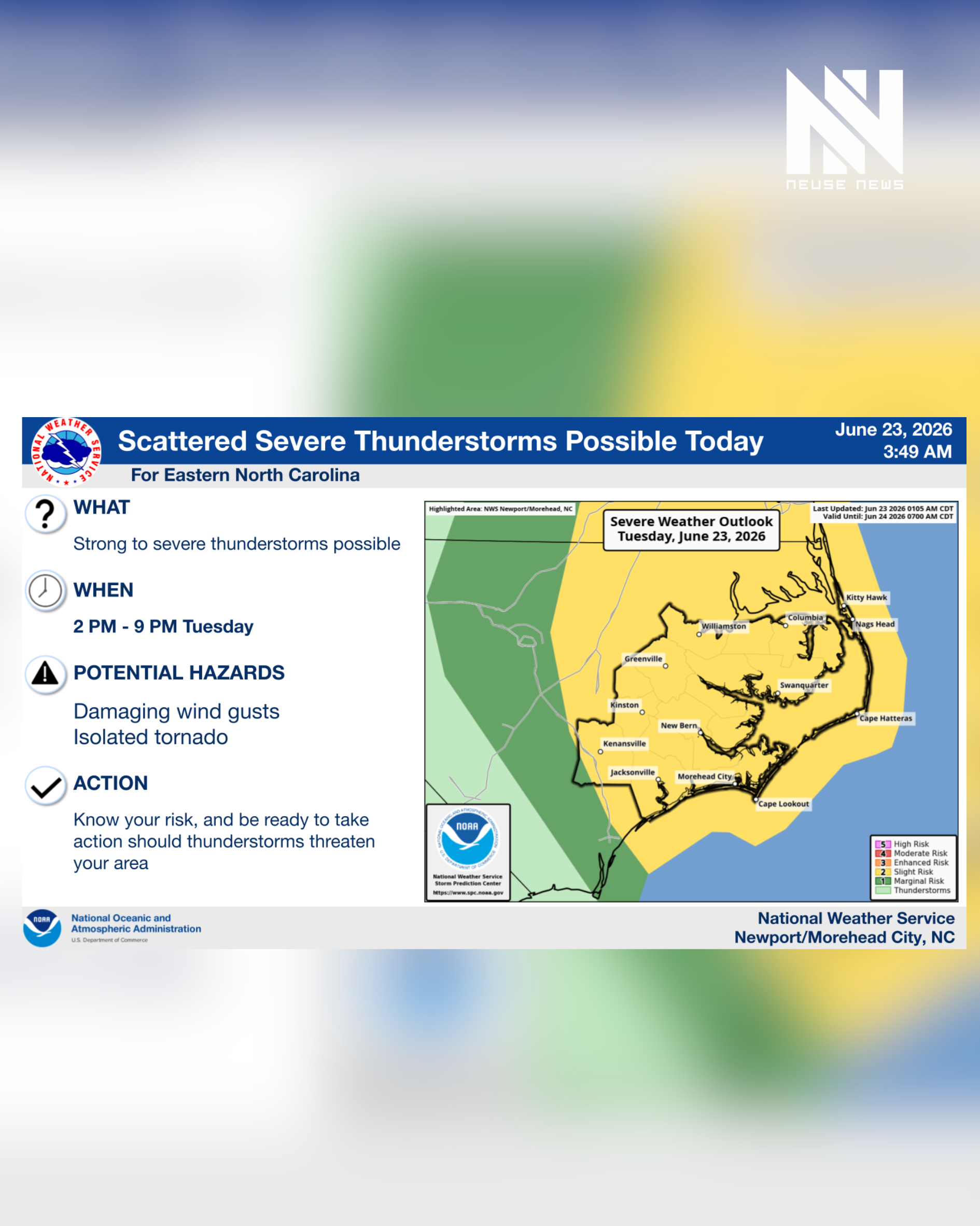NWS Morehead City: Scattered severe thunderstorms possible across eastern North Carolina Tuesday