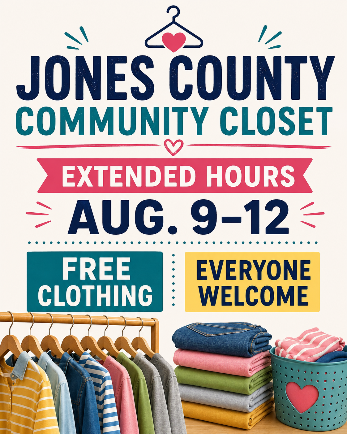 Jones County Community Closet Extends Shopping Hours Aug. 9–12
