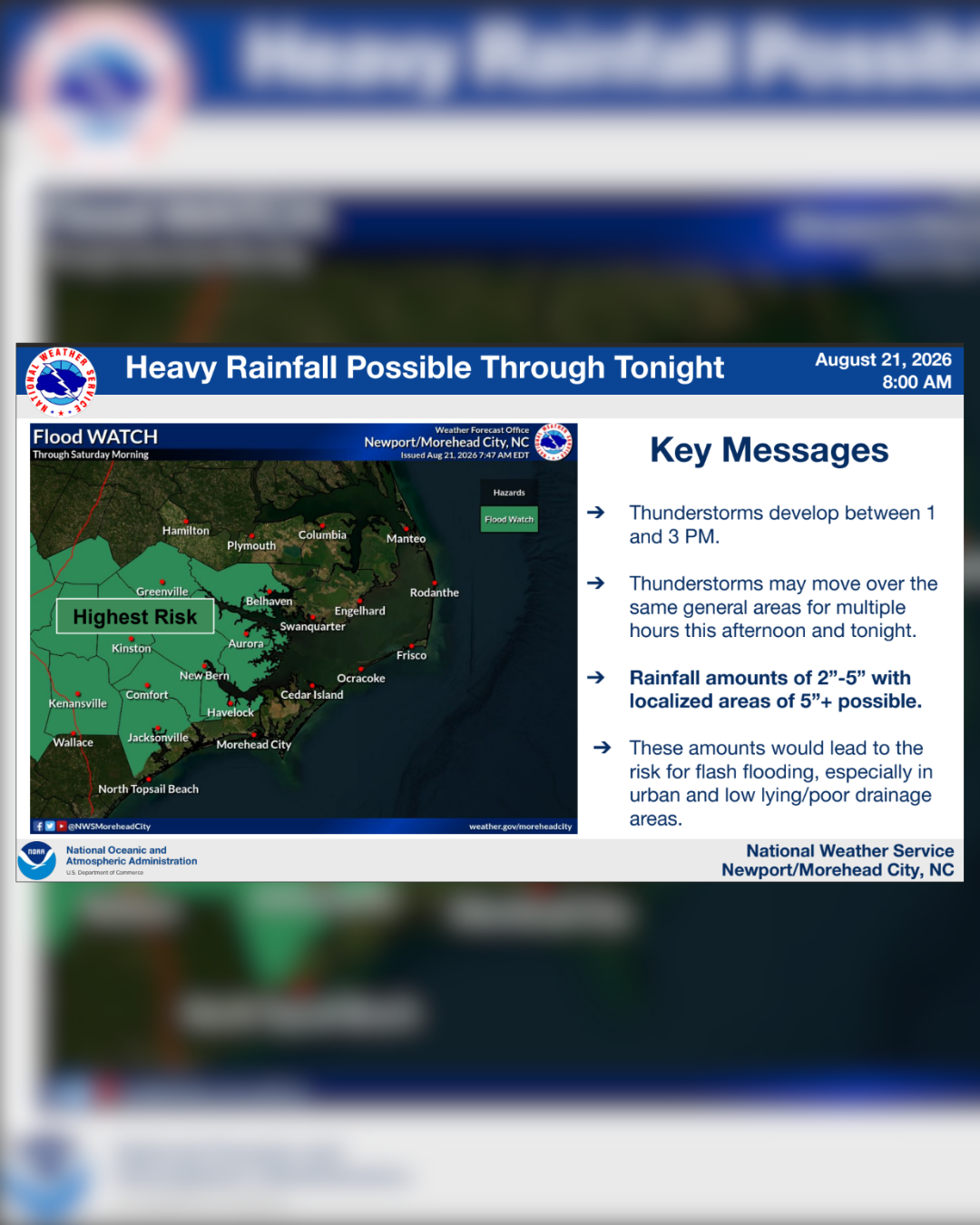 NWS: Severe Storms, Flash Flooding Possible Across Eastern NC Today