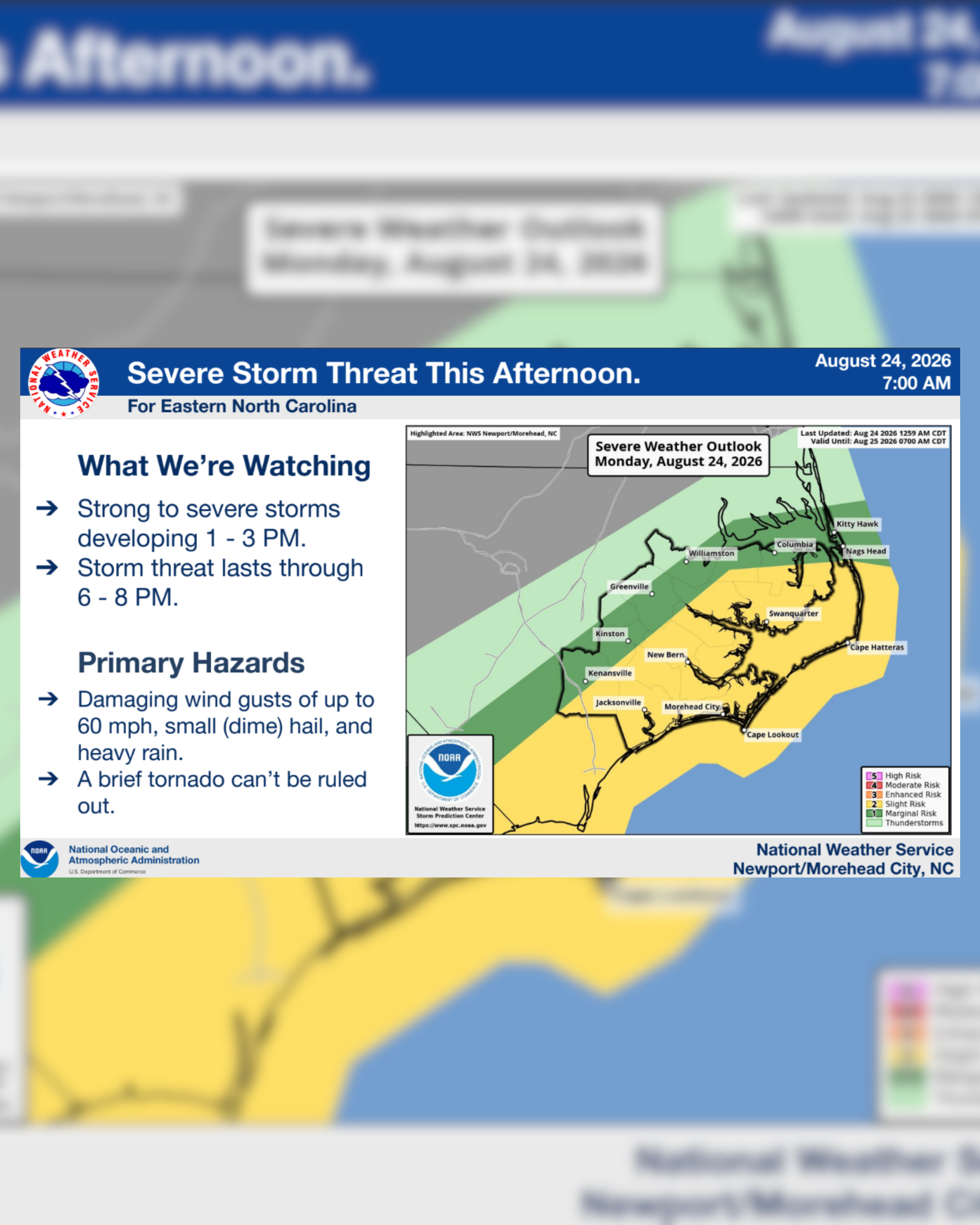 Severe Storms Possible This Afternoon with Damaging Winds, Flooding and Isolated Tornado Risk