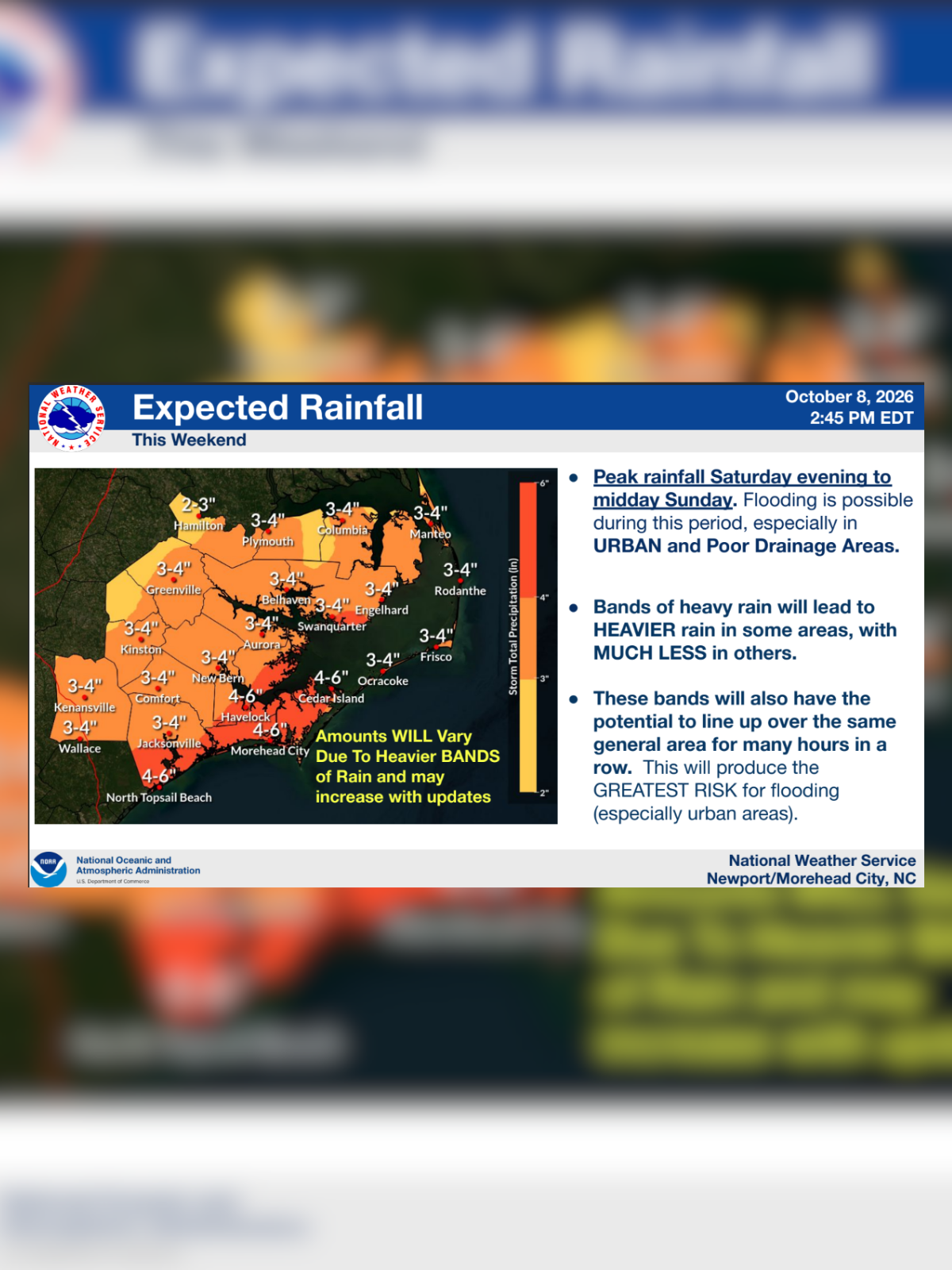 NWS: Heavy Rain, Coastal and Marine impacts possible across Eastern NC this weekend into Monday