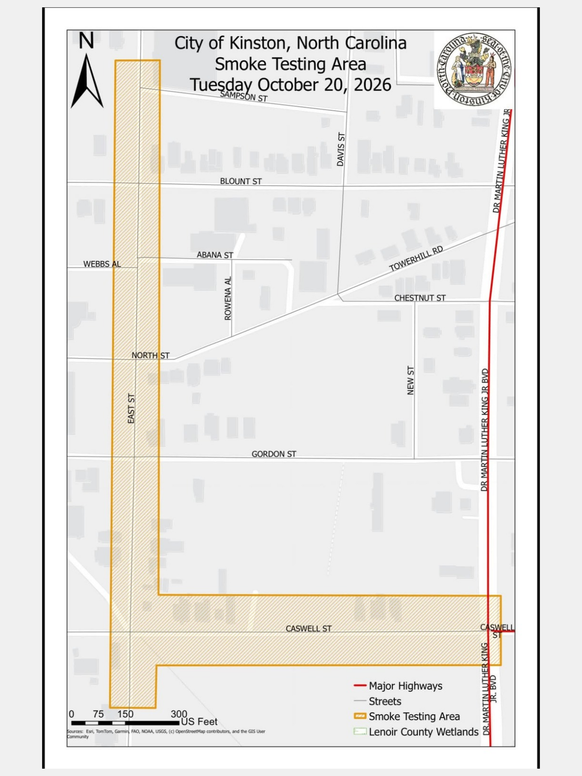 City of Kinston to conduct smoke testing of sewer system Tuesday
