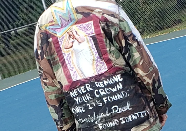 Hand painted jacket Queen image taken by christyal Rood