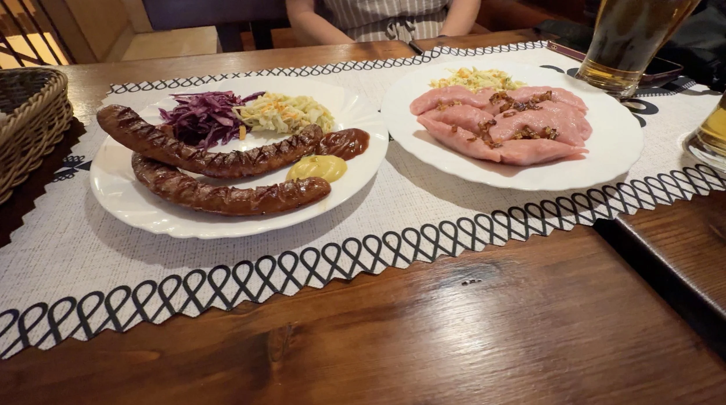 Pierogi, grilled Polish sausage and beer at Krakowska Koliba in Kraków