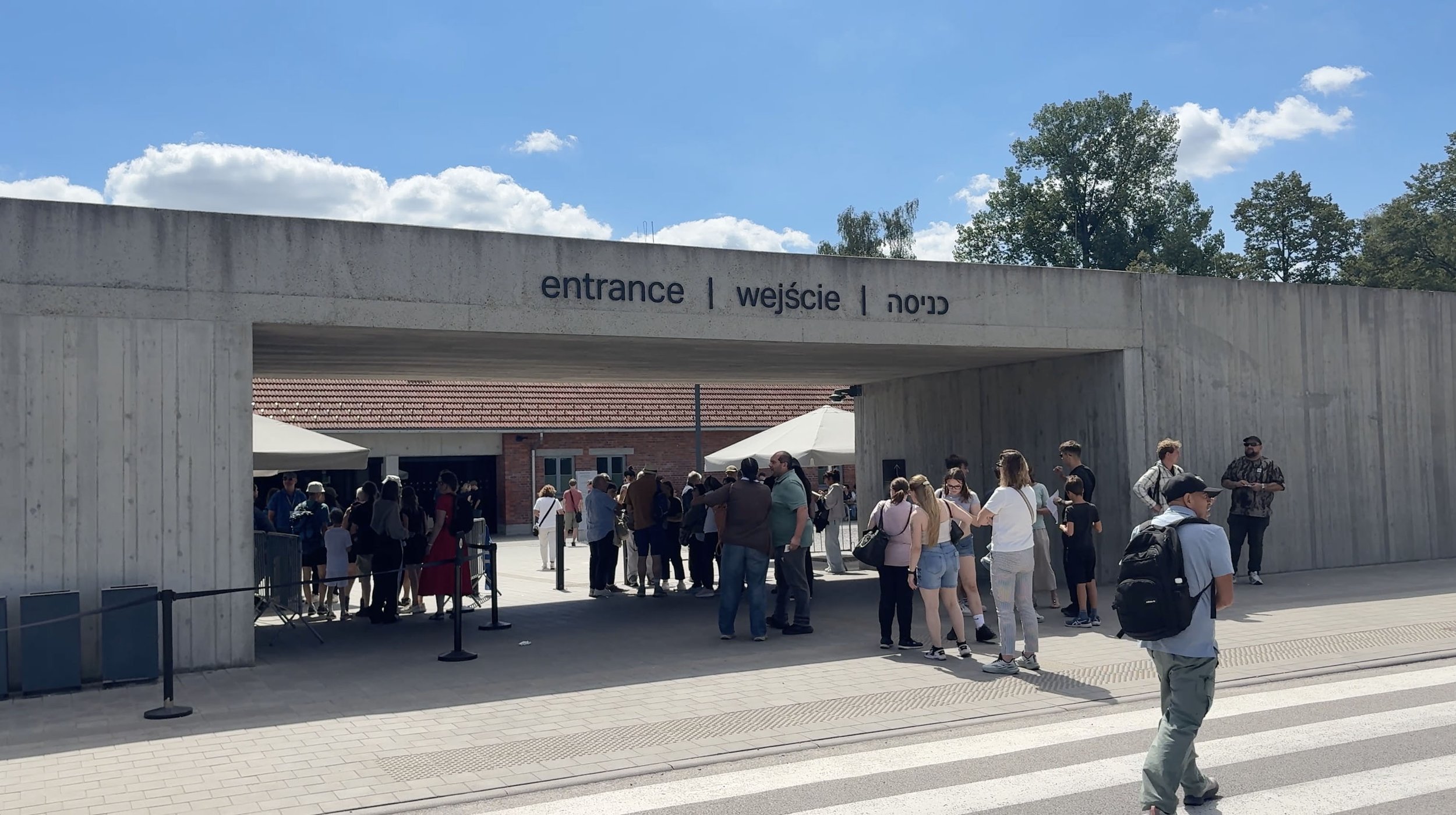 Visitor entrance at Auschwitz-Birkenau after arriving from Kraków Airport