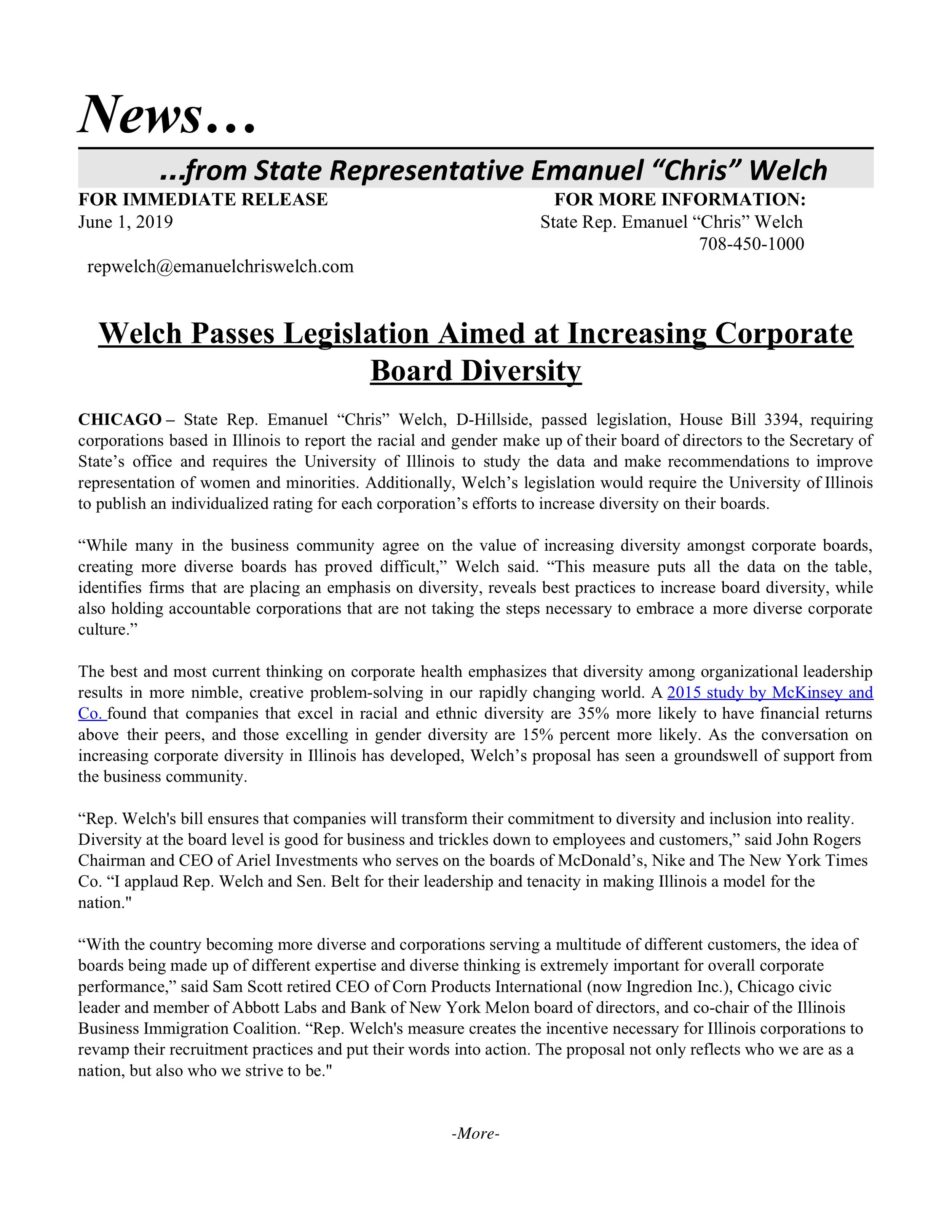 Welch Passes Legislation Aimed at Increasing Corporate Board Diversity (Copy)