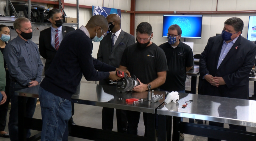 Autoworkers for the future: Pritzker tours electric vehicle manufacturing class in Bloomington