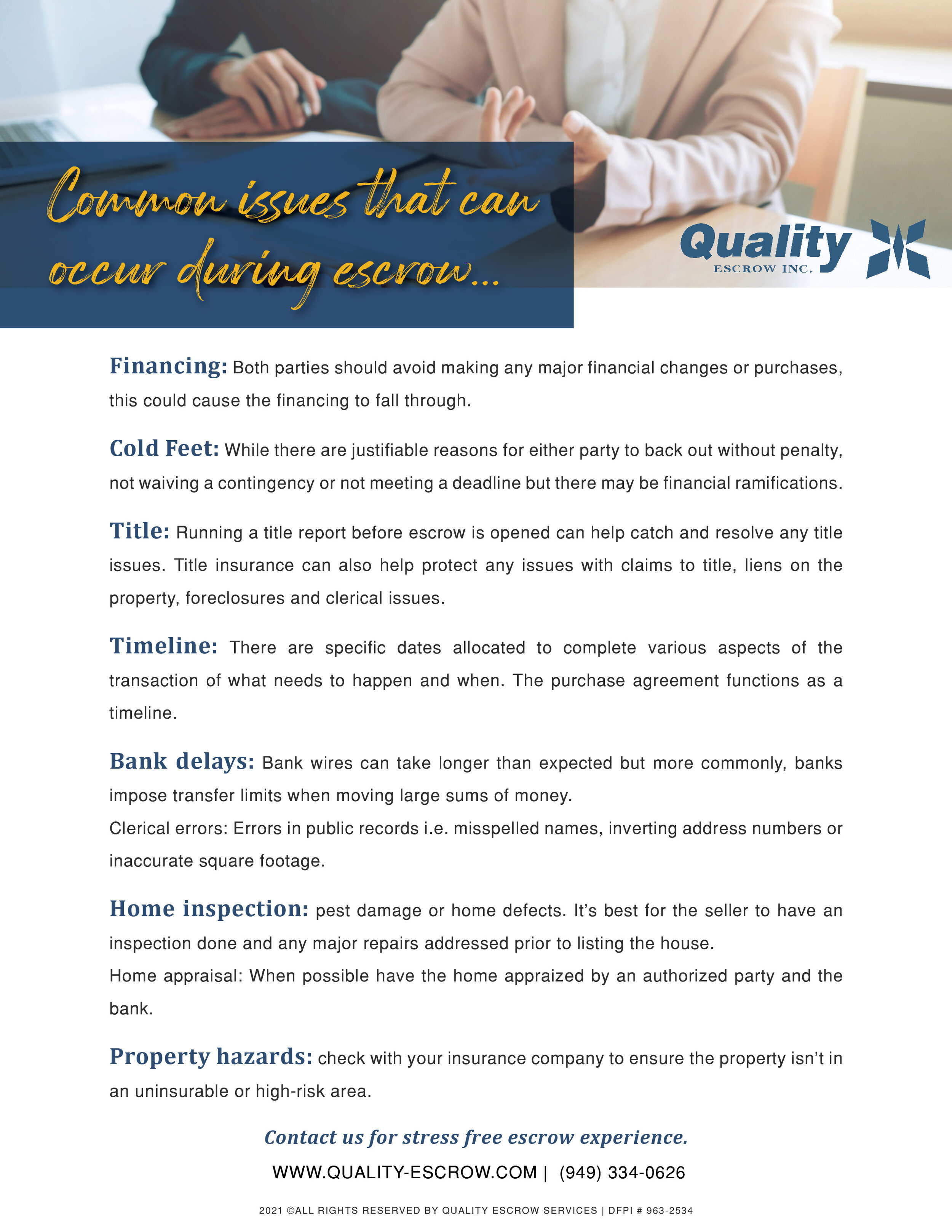 Quality Escrow Common Escrow issues