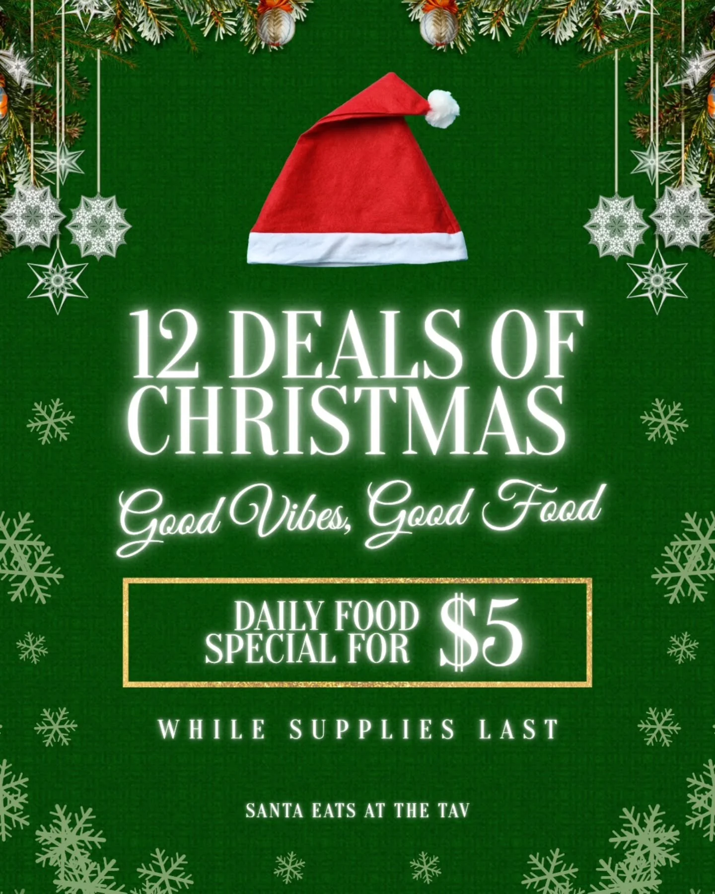 $5 Deals!

Starting now!

Over the next 12 days leading up to the 23rd, we will be giving out $5 food deals each day until 10pm! 

Come eat!

#foodfinder #food #tavern #spokanelocal #spokaneeats #eatlocal #spokane #bar #bartender #meat #beer #communi