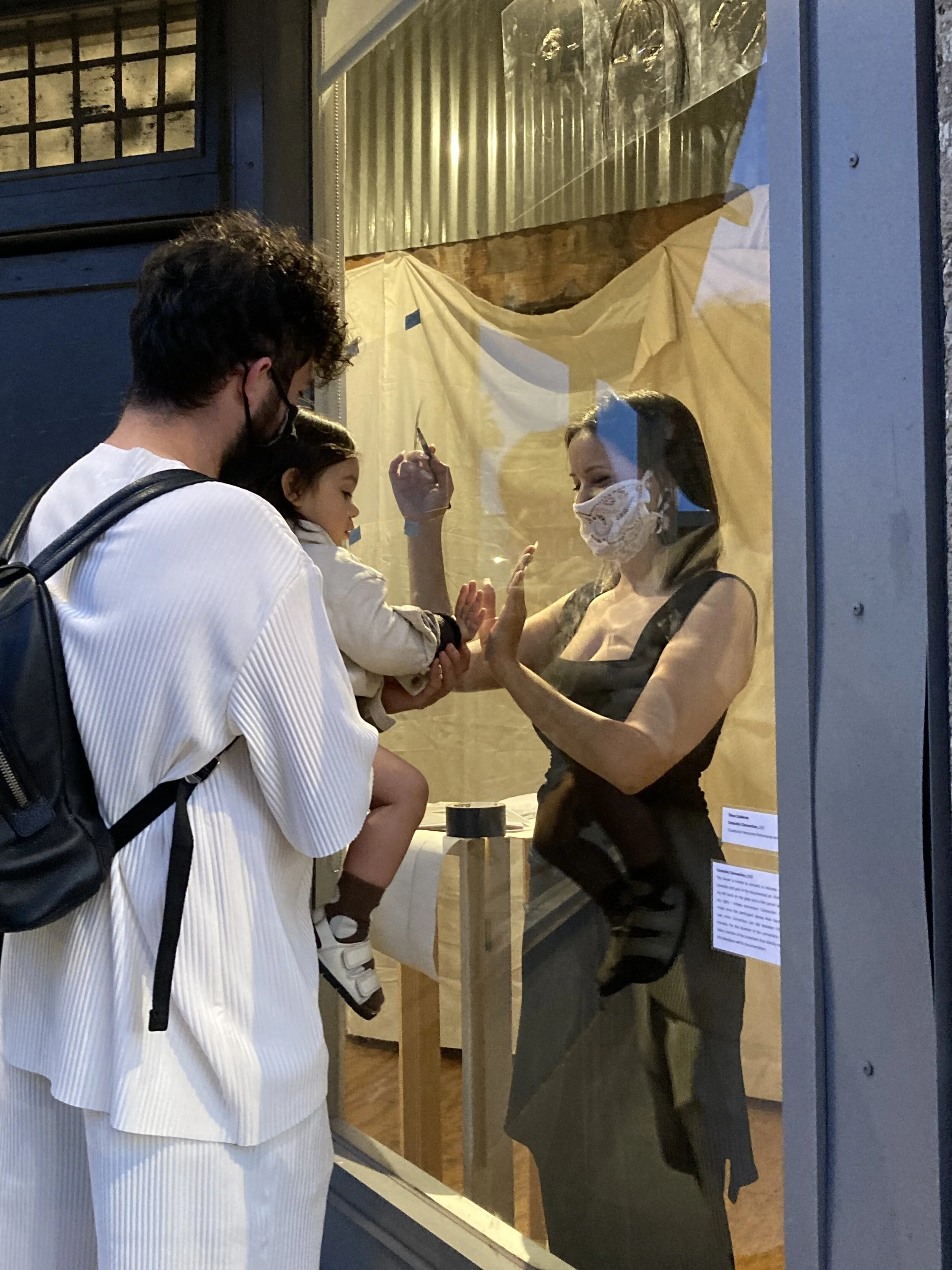   Connection  is an invitation for the viewer to connect with a clear barrier between conectees. A partial section of the connectee is marked directly on a transparency (a drawing) to document and archive the connection for the creation of a project 