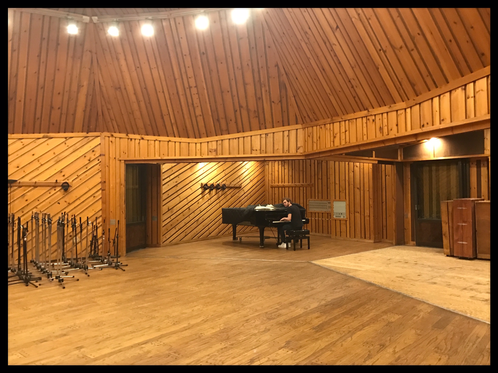 Sean noodling on the piano before an overdubbing session