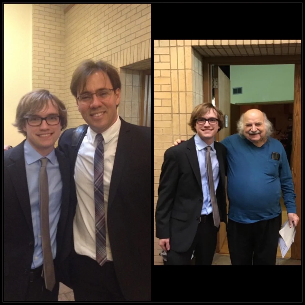 Left: Me pictured with Leandro Gazineo (conductor of my debut piece for orchestra) Right: Me pictured with Dinos Constantinides (my undergraduate composition teacher)