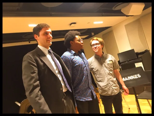 Three composers of the night. Pictured from L to R: Justin Rosin, Aferdian Stephens, myself