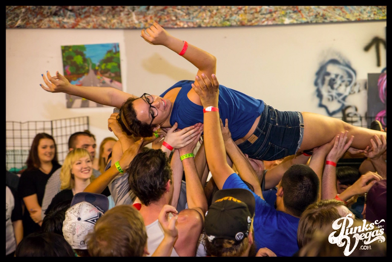 A fan crowdsurfs during Be Like Max’s set in Las Vegas, NV at The Artistic Armory