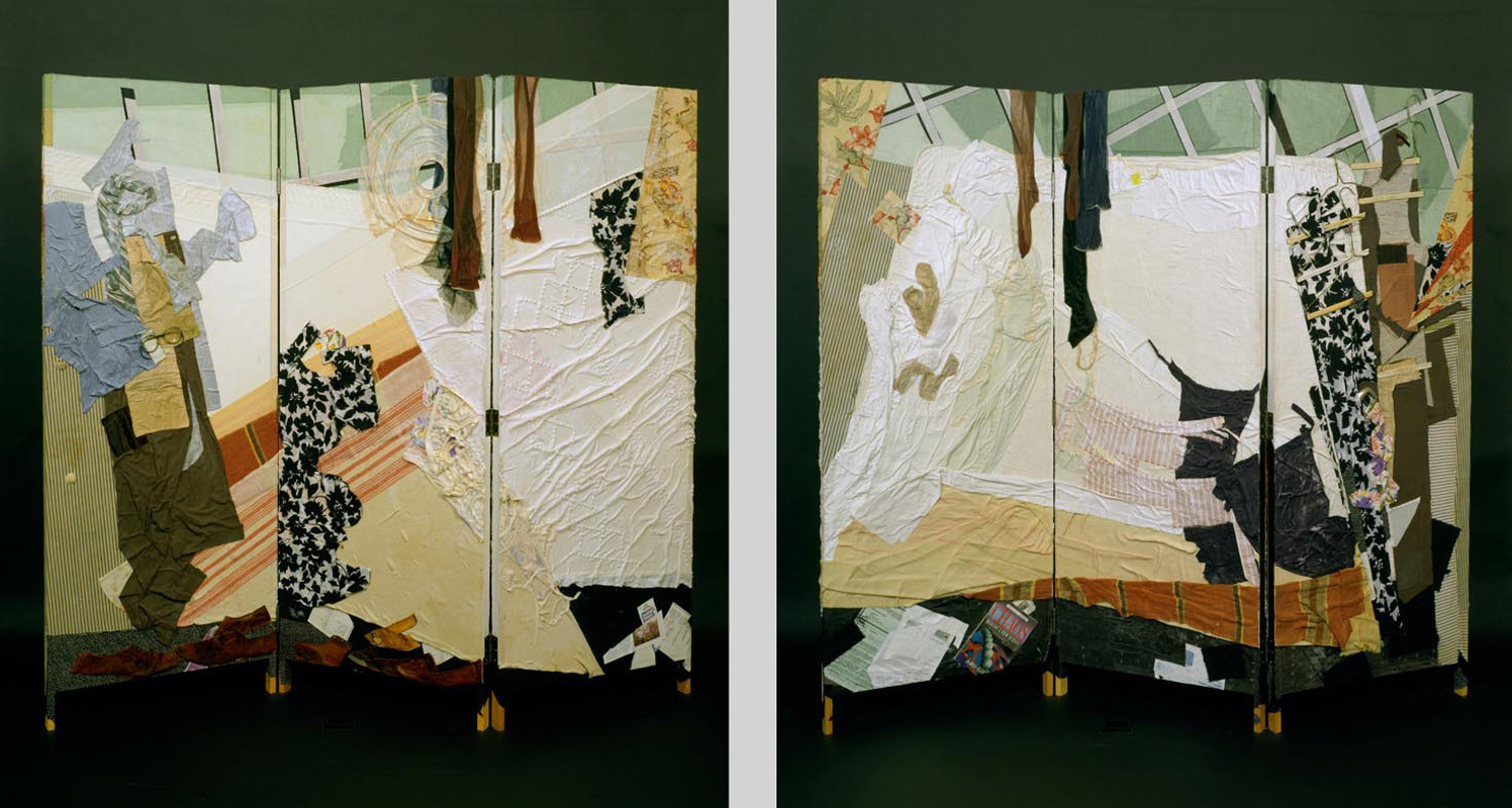 #48, The Bed Screen front and back of folding screen - 6 panels each 73 h x 27 inches, 1999