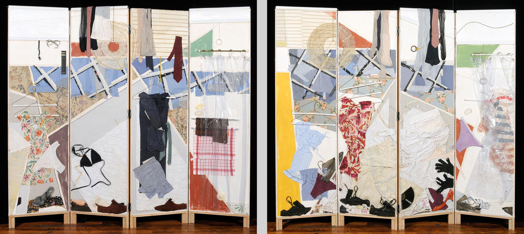   #64, The Bed and the Shower; "He's Not Worth Your Tears"  front and back of folding screen - 8 panels each 76 h x 22 inches, 2007 
