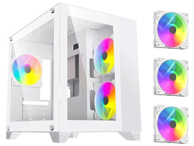 DIYPC ARGB-Q3R2-W Micro ATX Case - White + 3x ARGB Fans