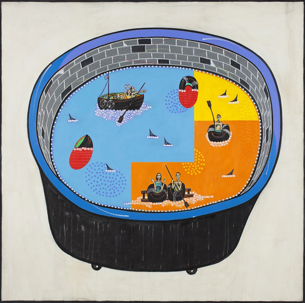 2010 "TUB-HELL ACT III" 68x68" Acrylic, charcoal, oil-stick on canvas