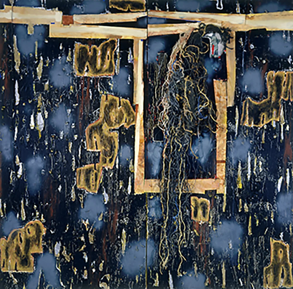 1995 “LIBERTY WOUNDED” 96 x 96 x 8.5” mixed media on wood