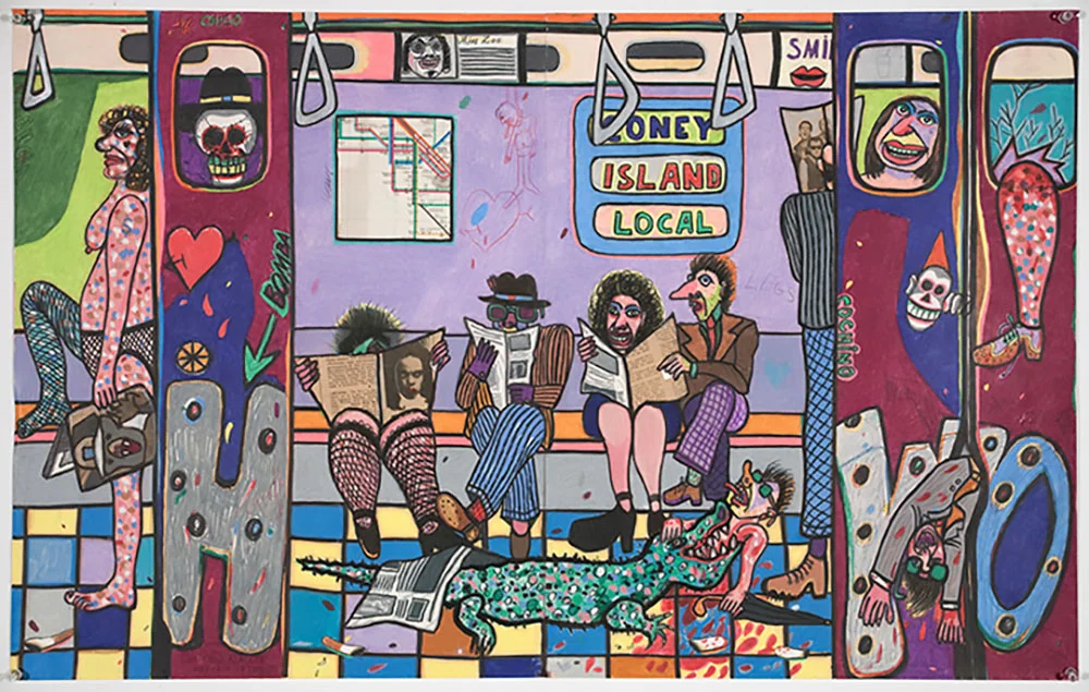 1975 “CONEY ISLAND LOCAL” 24 x 36” prismacolor pencil, oil, map, ink/paper
