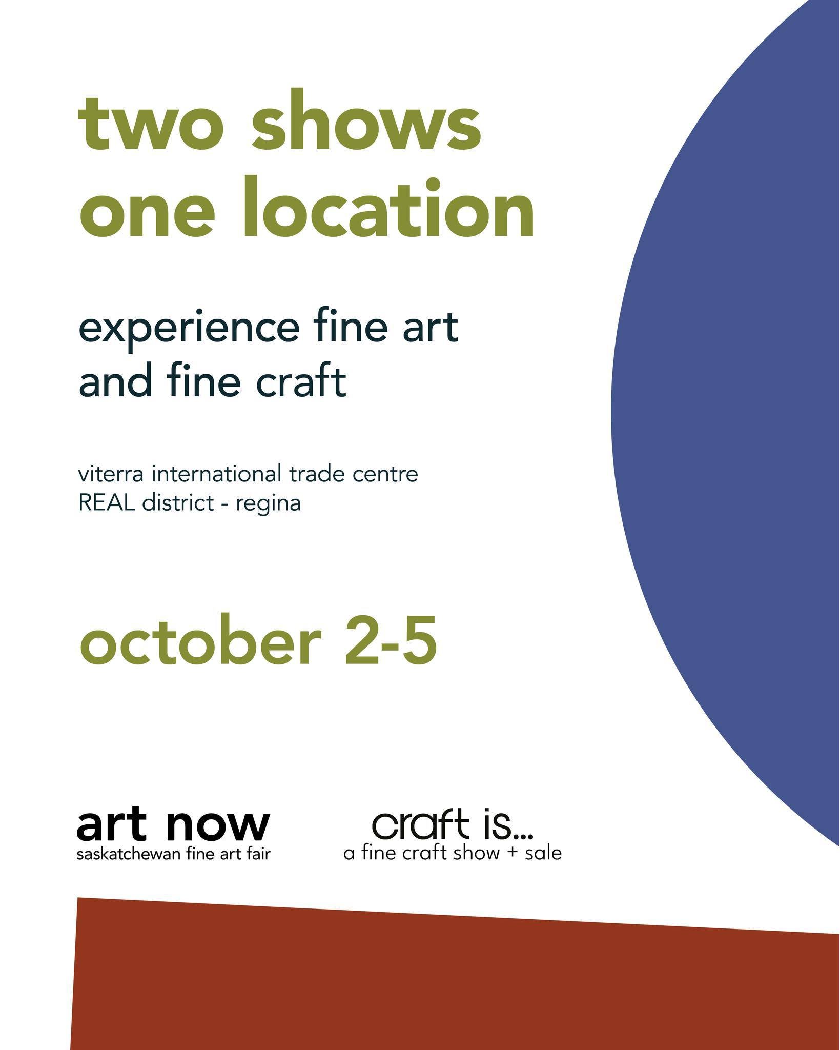 This October in Regina, the Art Now Fine Art Fair and the Craft Is&hellip; Fine Craft Market will be hosted together for one unforgettable weekend of fine art. 

Be sure to mark your calendars and plan to attend the 10th edition of Art Now and the 2n