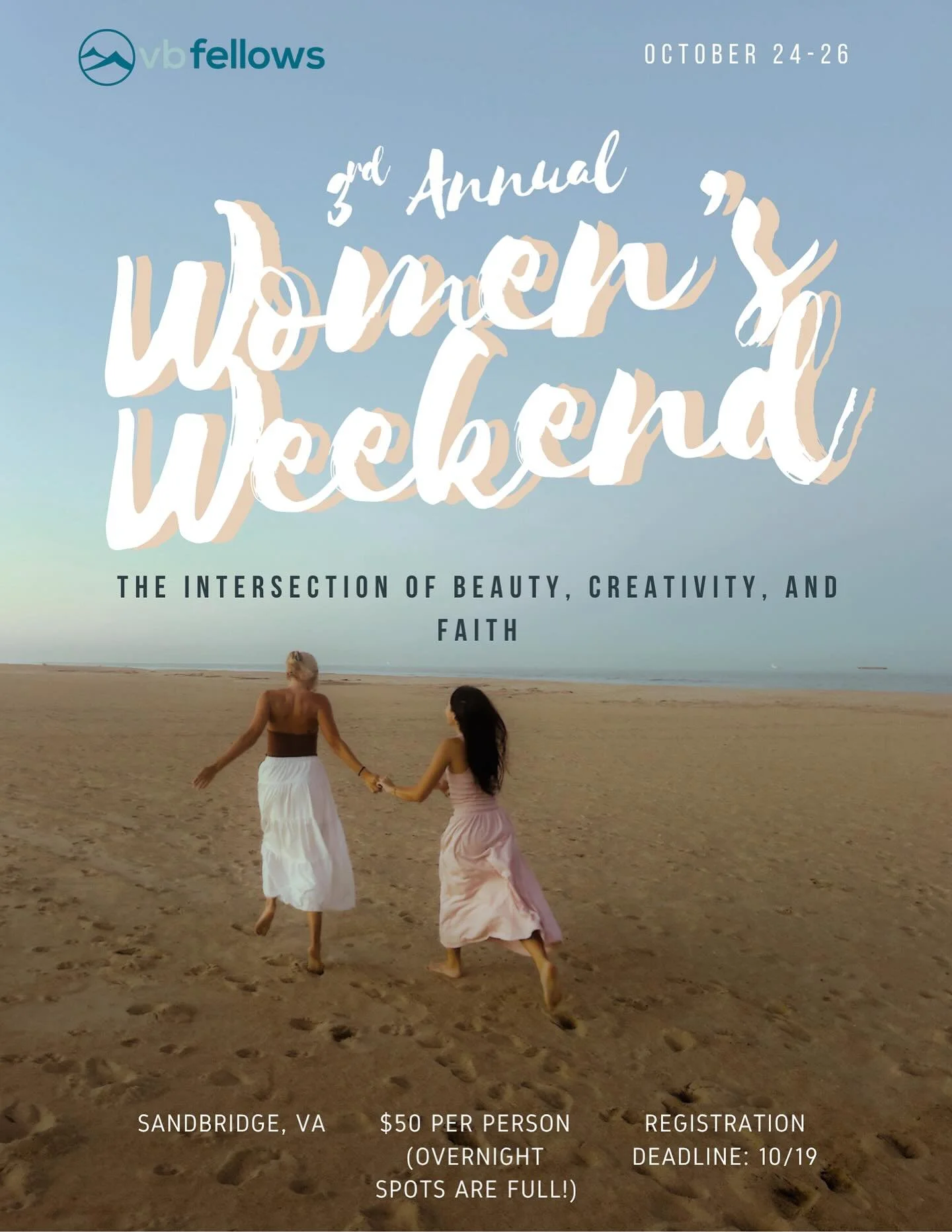 We're less than a week away from our 3rd Annual Women's Weekend in Sandbridge, Virginia. This year, we are exploring the intersection of beauty, creativity, and faith, and why they matter to the heart of God. 
Overnight spots are full, but day-commu