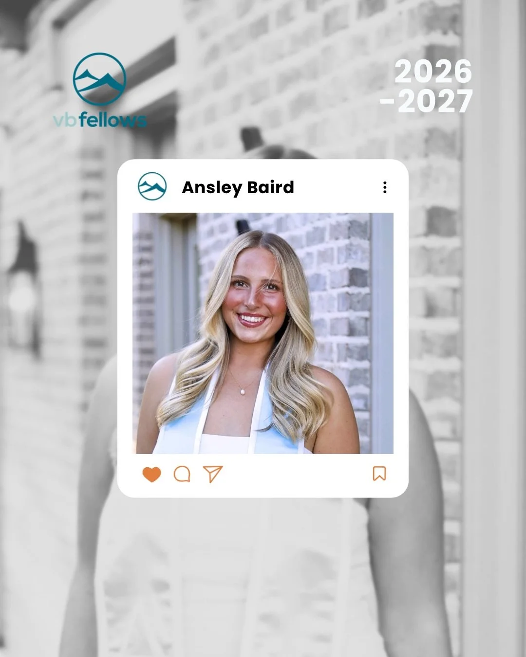 Ladies and gents, please welcome our SIXTEENTH and final fellow of our incoming class, Ansley Baird!!🎉

School:&nbsp;University of Arkansas 🔴⚪️

Degree:&nbsp;Communications💻

Walk up song:&nbsp;there she goes 🎧

Fun Fact:&nbsp;I can&rsquo;t sleep