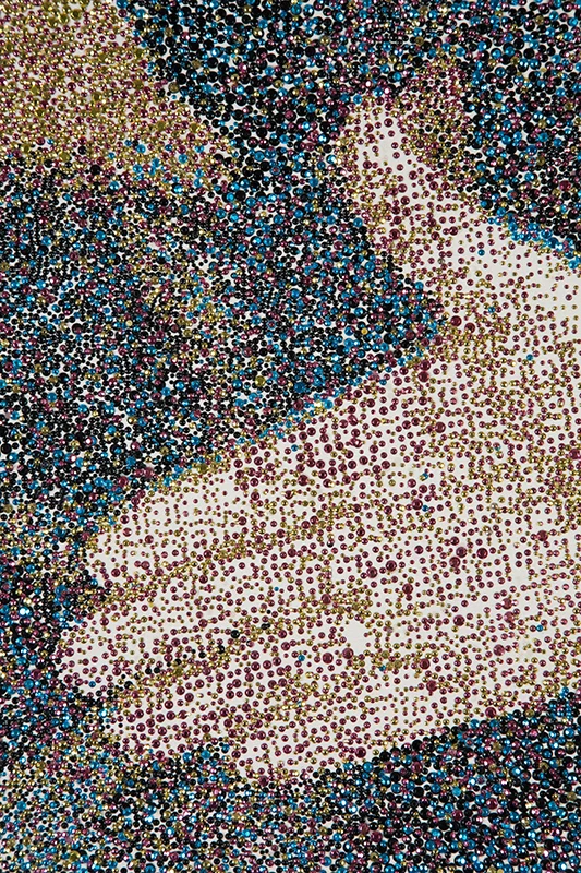 detail of ‘Hillary Clinton greets employees at the Mirage in Las Vegas,' L.A. Times 11.05.2016 2016 - 2107 rhinestuds on canvas 73 x 43 1/4 inches