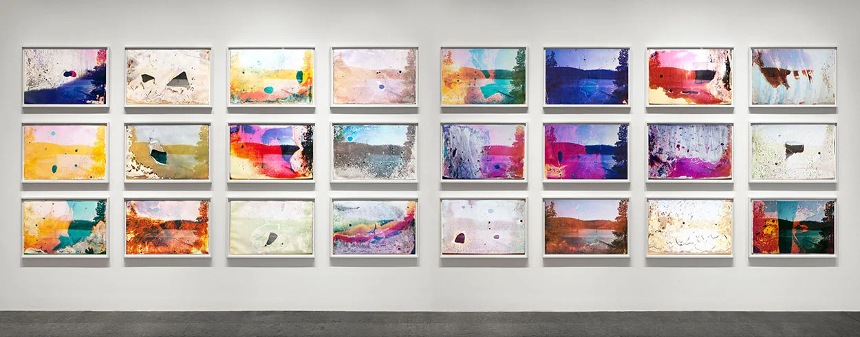 Rainbow Lake WY G1, G2 2013 c-print soaked in Rainbow Lake water grid of twenty four 20 x 30 c-prints, 60 x 240 inches