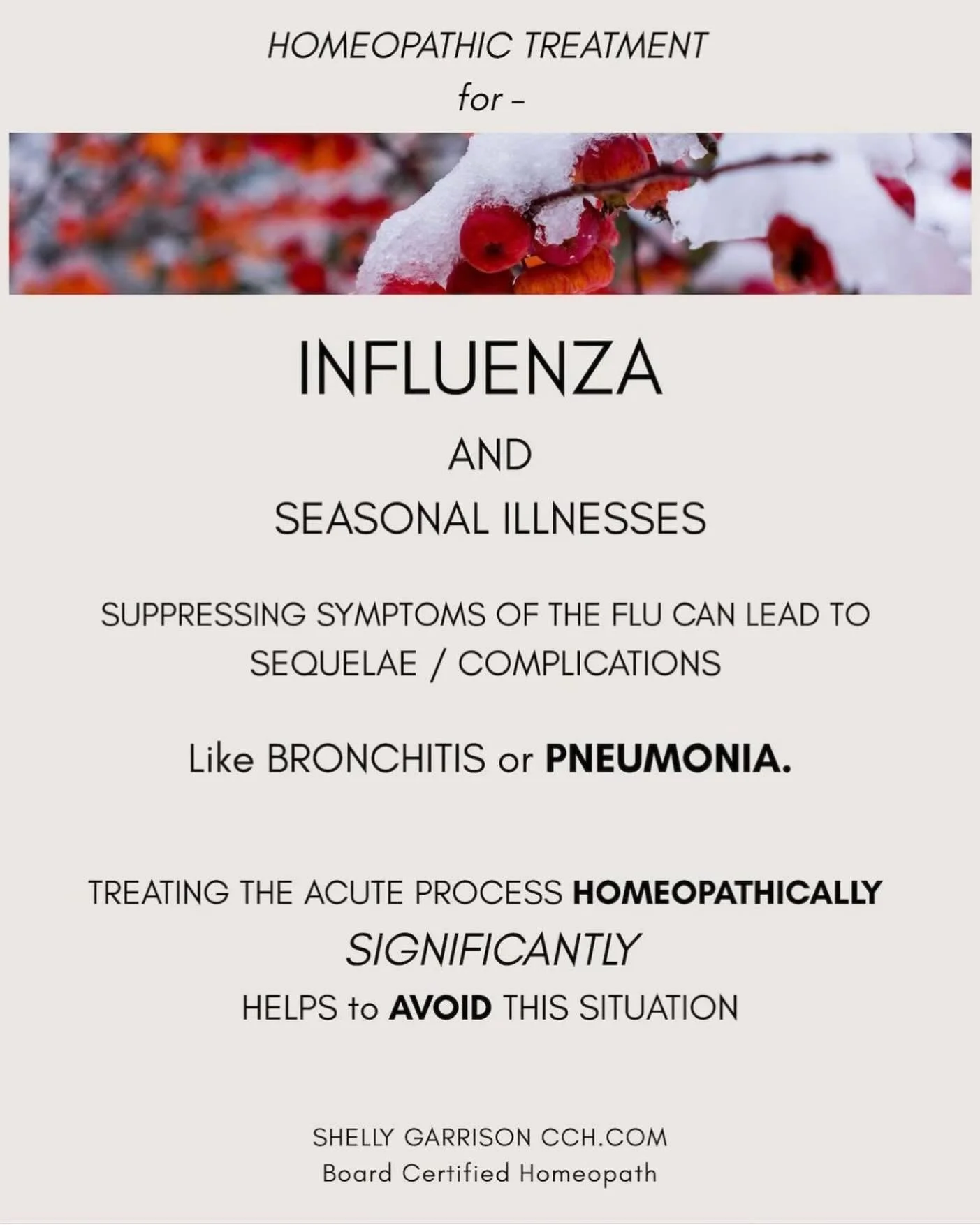 Tis the Season - 
MANY cases of FLU going on right now.

.

Remember to use homeopathy to help the process move smoothly through the stages from prodrome, to the onset, middle, end... cough and drainage, and full resolution.

.

If done well complica