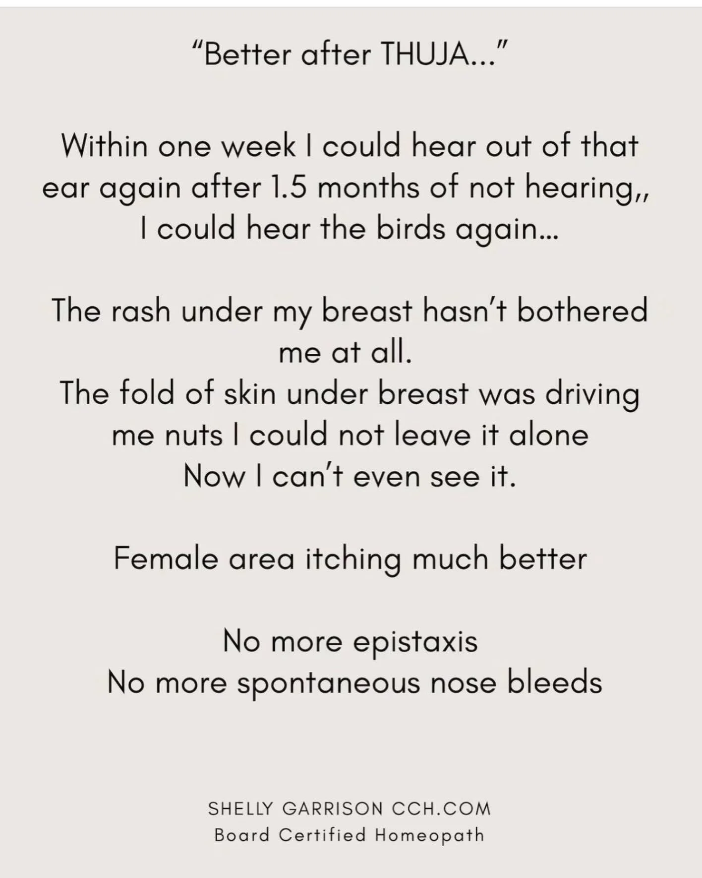 Homeopathic treatment. 👍🏽

#hearingloss 
#birdsong 
#skin 
#rash 
#epistaxis