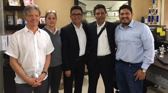 The Heart to Heart site assessment team shown here from left: Nilas Young, MD; Josie Everett, and Victor Rodriguez, MD meet with cardiac surgeon Gerardo Serrano, MD and his adminstrative colleague at a potential collaborative site in Torreon, Mexico.